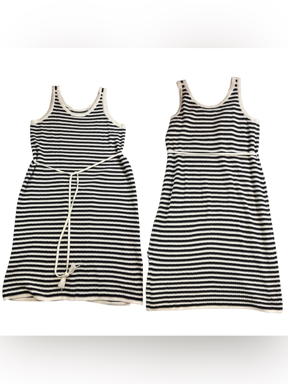 Nine West Black and White Striped Knit Midi 2X Tank Dress with Tassel Tie